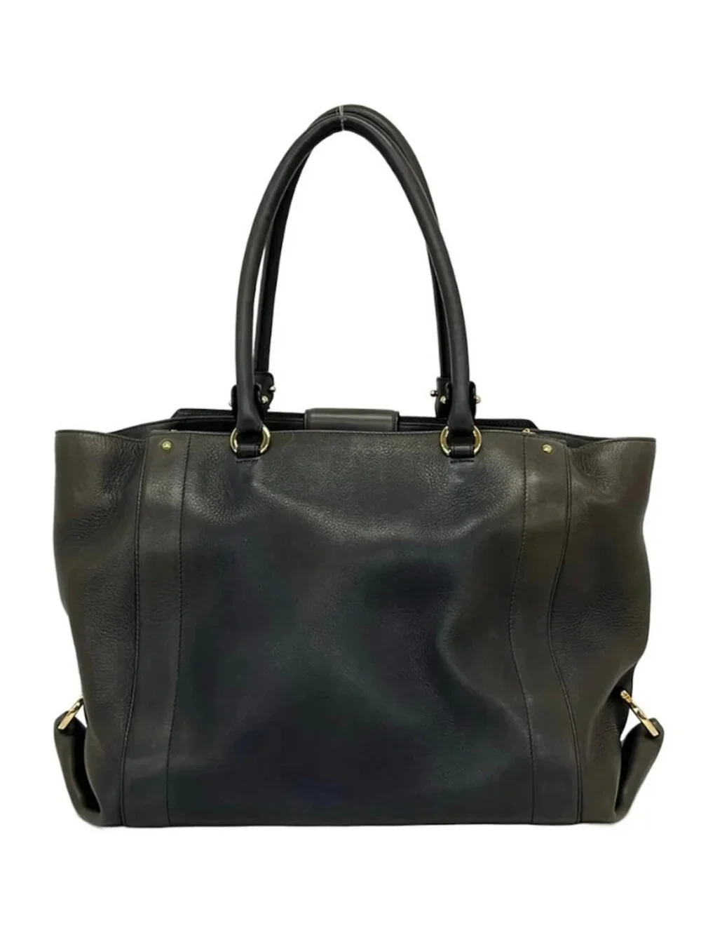 Salvatore Ferragamo EZ-21 G187 Dark Navy Gray Leather Tote Bag
